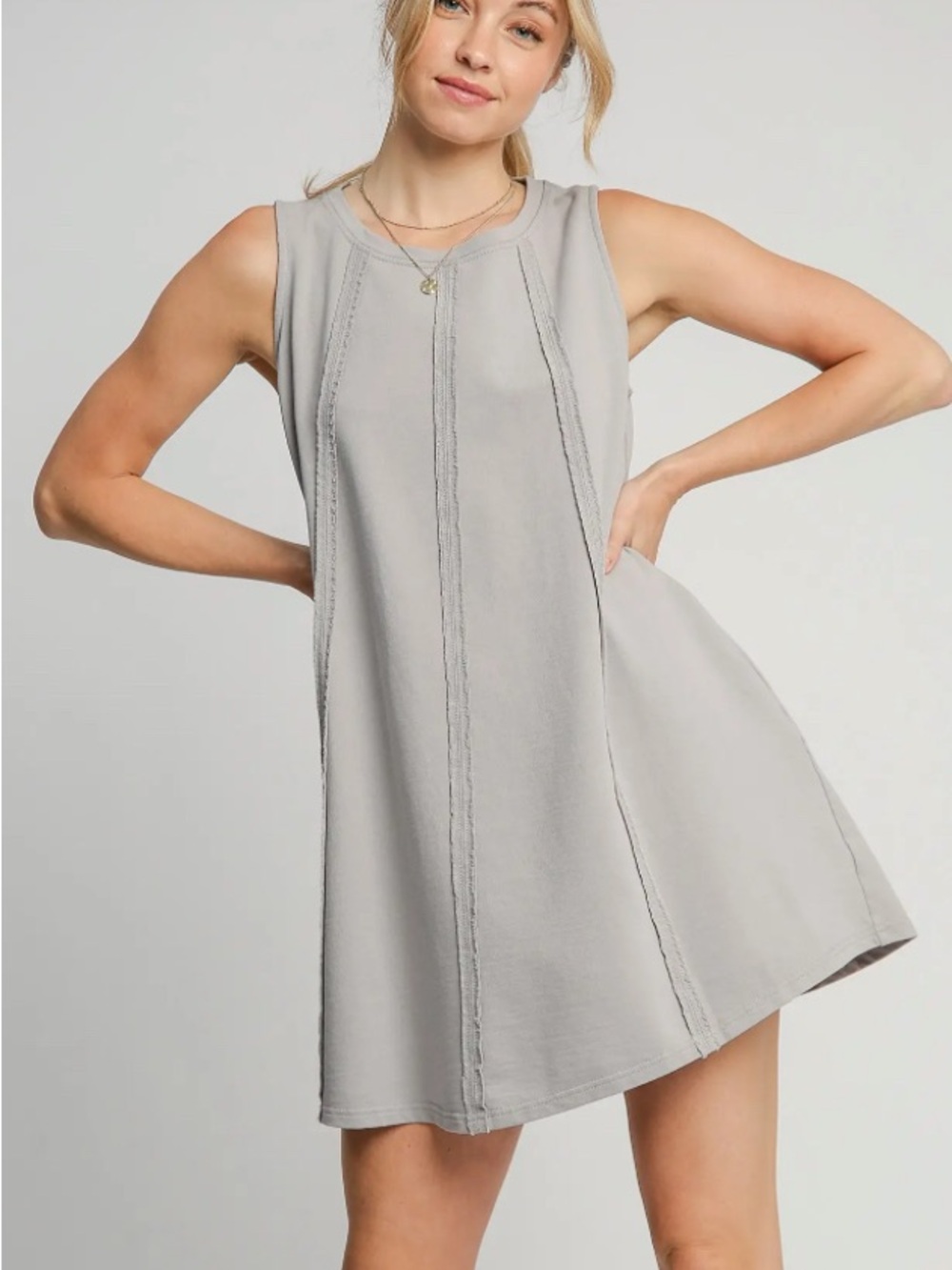 Umgee Sleeveless A-Line Mini Dress in Light Gray